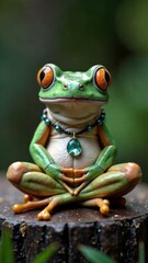 Elegant Frog Meditating with a Bejeweled Necklace in Nature
