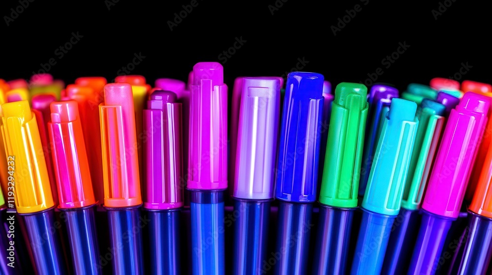 Poster a vibrant collection of colorful highlighters arranged in a pattern reflecting the colors against a 