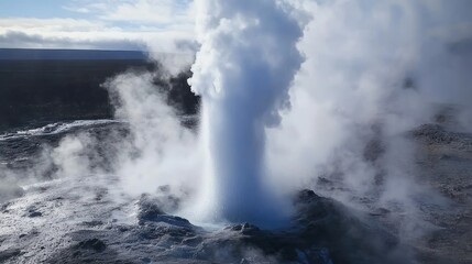 Obraz premium Iceland Geyser Eruption, Volcanic Landscape