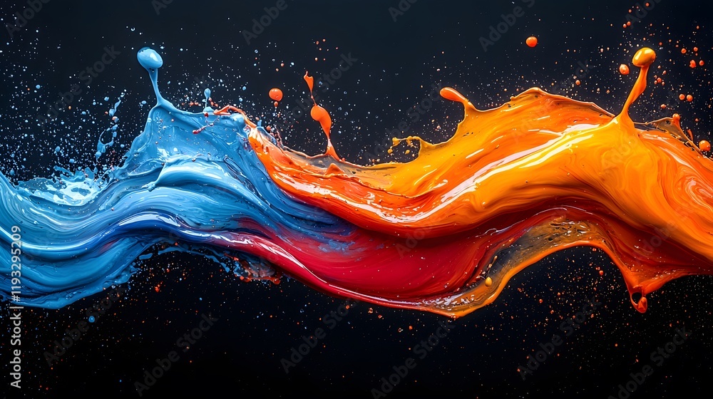 Poster Vivid Splashes of Color Creating Dynamic Waves in an Abstract Art Style on a Dark Background for Creative Design and Artistic Inspiration