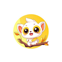 Fototapeta premium Cute cartoon animal character on a branch whimsical scene digital art vibrant colors playful atmosphere