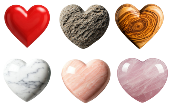 set of hearts with different texture isolated on transparent background - Powered by Adobe
