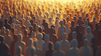 Obraz premium Diverse Crowd of Silhouetted Figures Against a Warm Sunset Glow