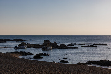 Seaside landscape at sunrise on Rhodes island Stegna beach