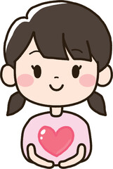 両手の上にハートを浮かべる女の子