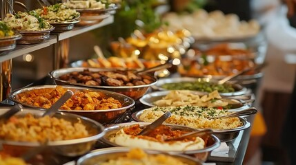 A variety of Indian dishes being served at an event, showcasing the diversity and richness in your wedding celebration food items