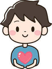 両手の上にハートを浮かべる男の子