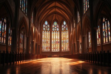 Fototapeta premium Exploring gothic architecture high ribbed vaults in a historic church