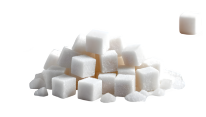 white granulated sugar and refined sugar cubes, hanging out in the kitchen on a bright white surface