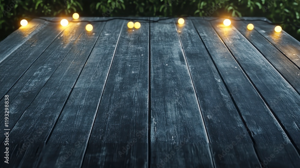 Aufkleber rustic wooden table with string lights creating a warm and inviting atmosphere for outdoor gathering