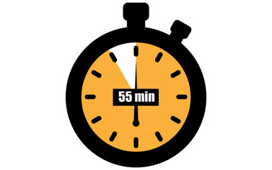 Fifty Five minutes stopwatch icon, 55 min waiting time vector illustration, stopwatch with 55 minutes