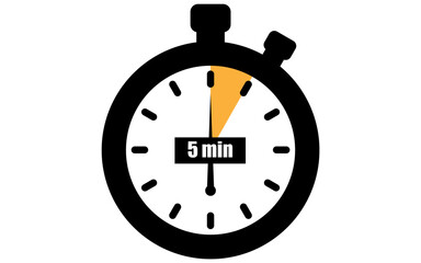 Five minutes stopwatch icon, 5 min waiting time vector illustration, stopwatch with 5 minutes
