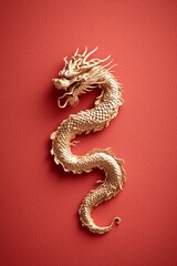 Fototapeta premium Stylish Minimalist Design Featuring Golden Dragon on Red Background for Chinese New Year Celebrations and Festivities with a Unique Frame and Border Element