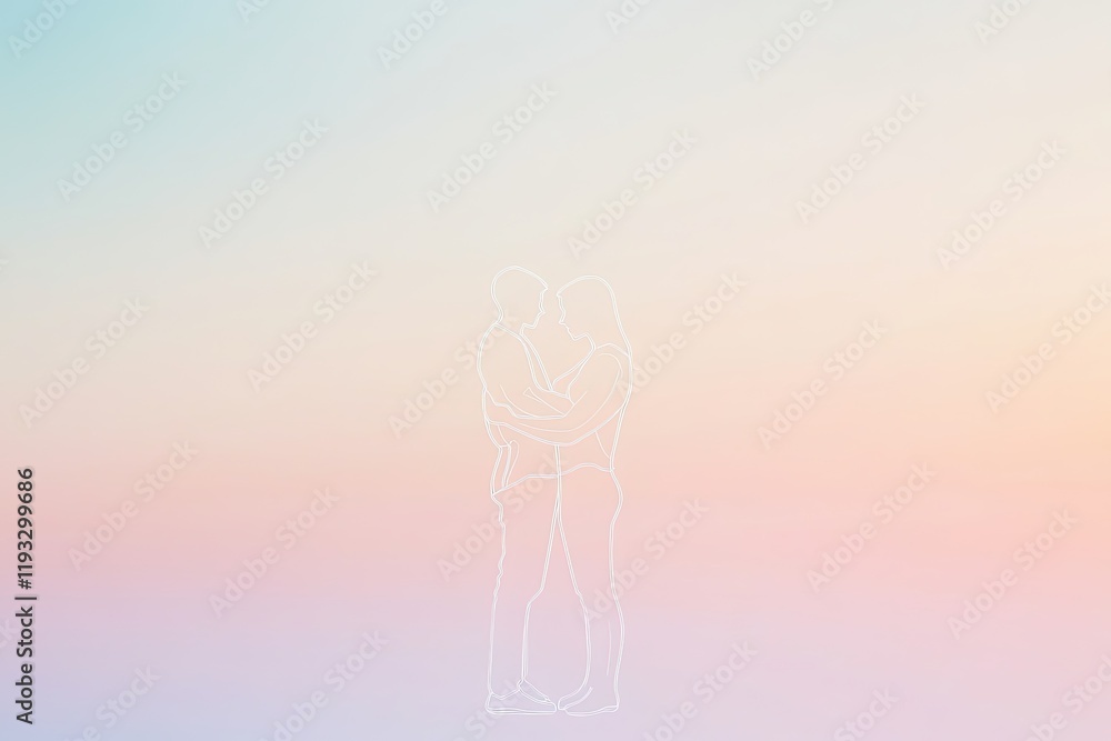 Poster single outline of parent holding child placed centrally on smooth pastel background with faint shado