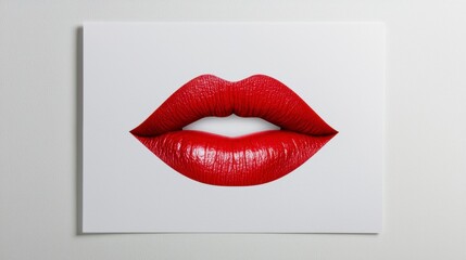 Obraz premium Vibrant Red Lips on a Clean Background Showcasing Glossy Finish and Bold Color, Perfect for Beauty, Makeup, and Fashion Themes in Advertising and Editorial Usage
