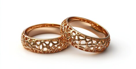 Golden wedding rings, Isolated on Transparent background. Valentine's day