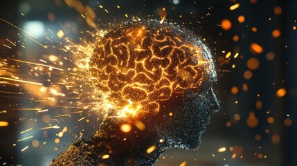 Glowing Fragmented Brain Breaking Through Security System