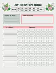 Habit Tracking Template Customizable Monthly Planner for Goal Setting and Progress Monitoring