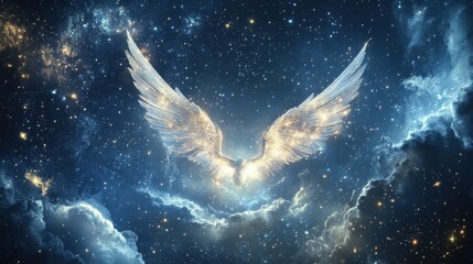 Obraz premium Celestial Wings Soaring Through Starry Night Sky
