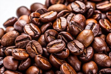 Fototapeta premium Aromatic Coffee Beans Isolated on White Background - High-Resolution Stock Photo