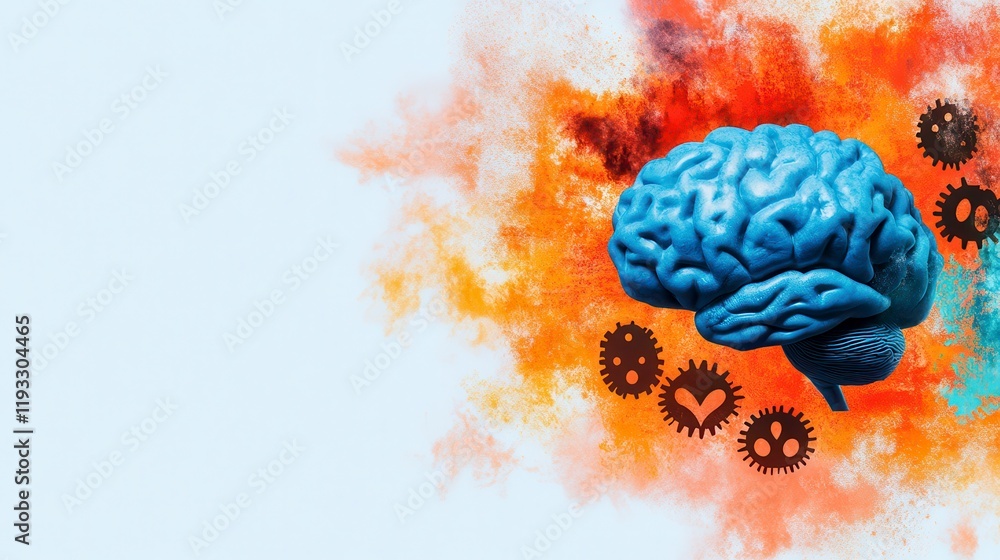 Poster a vibrant and creative representation of the human brain surrounded by abstract elements of emotion 