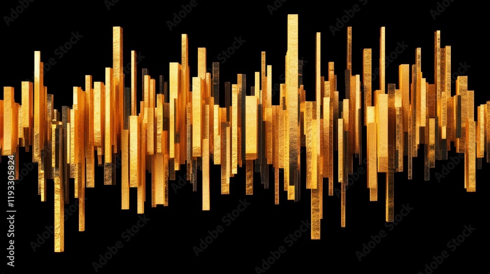 Poster abstract golden soundwave design with varying heights and textures creating a striking visual repres