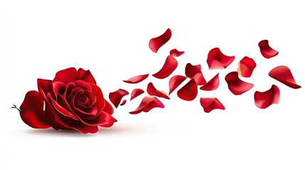Fototapeta premium Red roses with its petals and leaves put on white background Valentine day background 