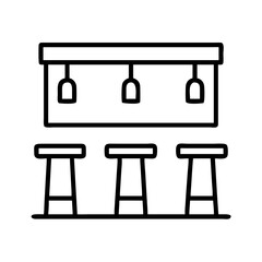 bar counter with stools icon, bar counter with stools line art - simple line art of bar counter with stools, perfect for bar counter with stools logos and icons and themed design