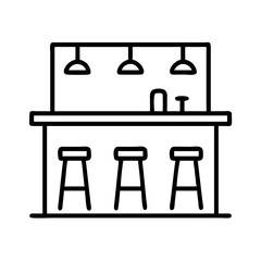 bar counter with stools icon, bar counter with stools line art - simple line art of bar counter with stools, perfect for bar counter with stools logos and icons and themed design