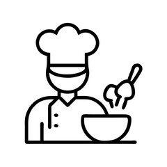 chef cooking icon, chef cooking line art - simple line art of chef cooking, perfect for chef cooking logos and icons and themed design