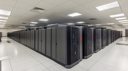 Supercomputer processing vast amounts of data, symbolizing advanced technology and innovation in data analytics and computational power.