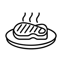 grilled steak on plate icon, grilled steak on plate line art - simple line art of grilled steak on plate, perfect for grilled steak on plate logos and icons and themed design