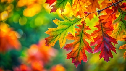 Autumn Leaves of Green Pillar Pin Oak Tree - Vibrant Fall Foliage Stock Photo