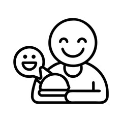 happy customer eating icon, happy customer eating line art - simple line art of happy customer eating, perfect for happy customer eating logos and icons and themed design