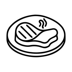grilled steak on plate icon, grilled steak on plate line art - simple line art of grilled steak on plate, perfect for grilled steak on plate logos and icons and themed design