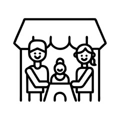 happy family at restaurant icon, happy family at restaurant line art - simple line art of happy family at restaurant, perfect for happy family at restaurant logos and icons and themed design