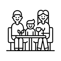 happy family at restaurant icon, happy family at restaurant line art - simple line art of happy family at restaurant, perfect for happy family at restaurant logos and icons and themed design