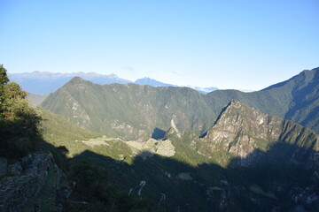 Trekking in Peru: Machu Picchu from the Sun Gate in the early morning sunshine