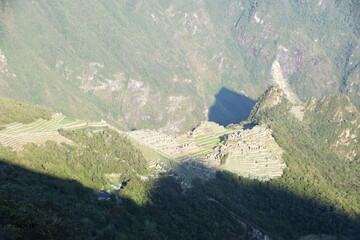 Trekking in Peru: Machu Picchu from the Sun Gate in the early morning sunshine