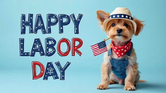 A star-spangled bandana, proudly holding a small American flag in its mouth.