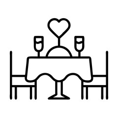 romantic dinner setup icon, romantic dinner setup line art - simple line art of romantic dinner setup, perfect for romantic dinner setup logos and icons and themed design