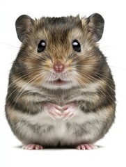 Cute Hamster Sitting Upright on a Clean White Background, Perfect for Pet Lovers.