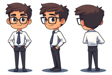 Cute Businessman Avatar, Three Quarter View Poses
