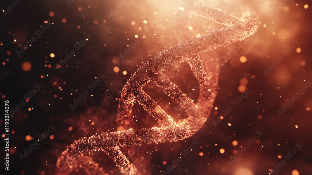 Poster a double helix dna structure is prominently displayed, surrounded by glowing particles that illumina