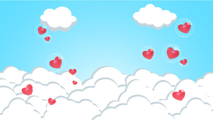 Red heart in a bubble floating on a cloud