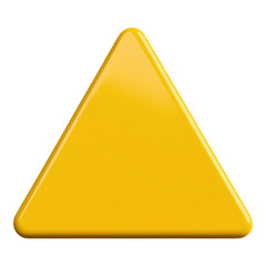 3D yellow triangle with glossy surface, isolated on white background. Ideal for design projects and educational materials.