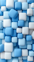 Textured blue and white cubes create vibrant abstract background
