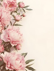 Elegant Peony Floral Poster with Light Gradient Background and Blank Center