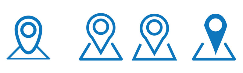 Location icon set. Flat icon set of location and map pins. Map pin place marker. Location pointer icon symbol in flat style. Position symbol.