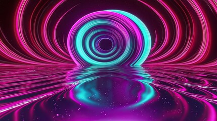 A twisting swirl of neon retro lines creating a mesmerizing tornado effect in alternating colors of purple